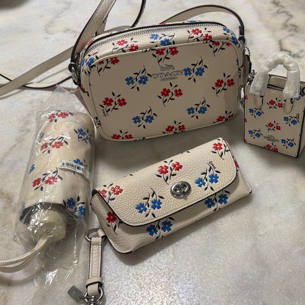 Coach Cream Crossbody Bag with Red and Blue Floral Design